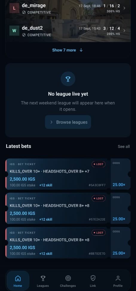 Latest IGS bet tickets